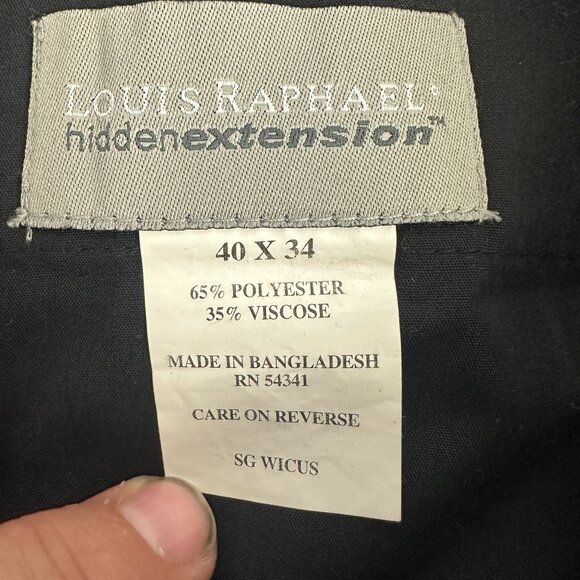 Louis Raphael Mens Hidden Extension Pleated Dress Pants 40X34 Stretch Black - Picture 3 of 4